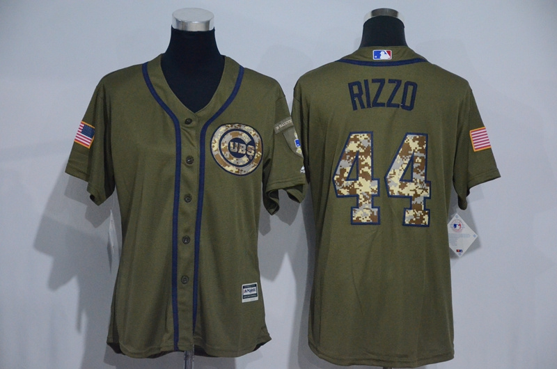 Womens 2017 MLB Chicago Cubs #44 Rizzo Green Salute to Service Stitched Baseball Jersey